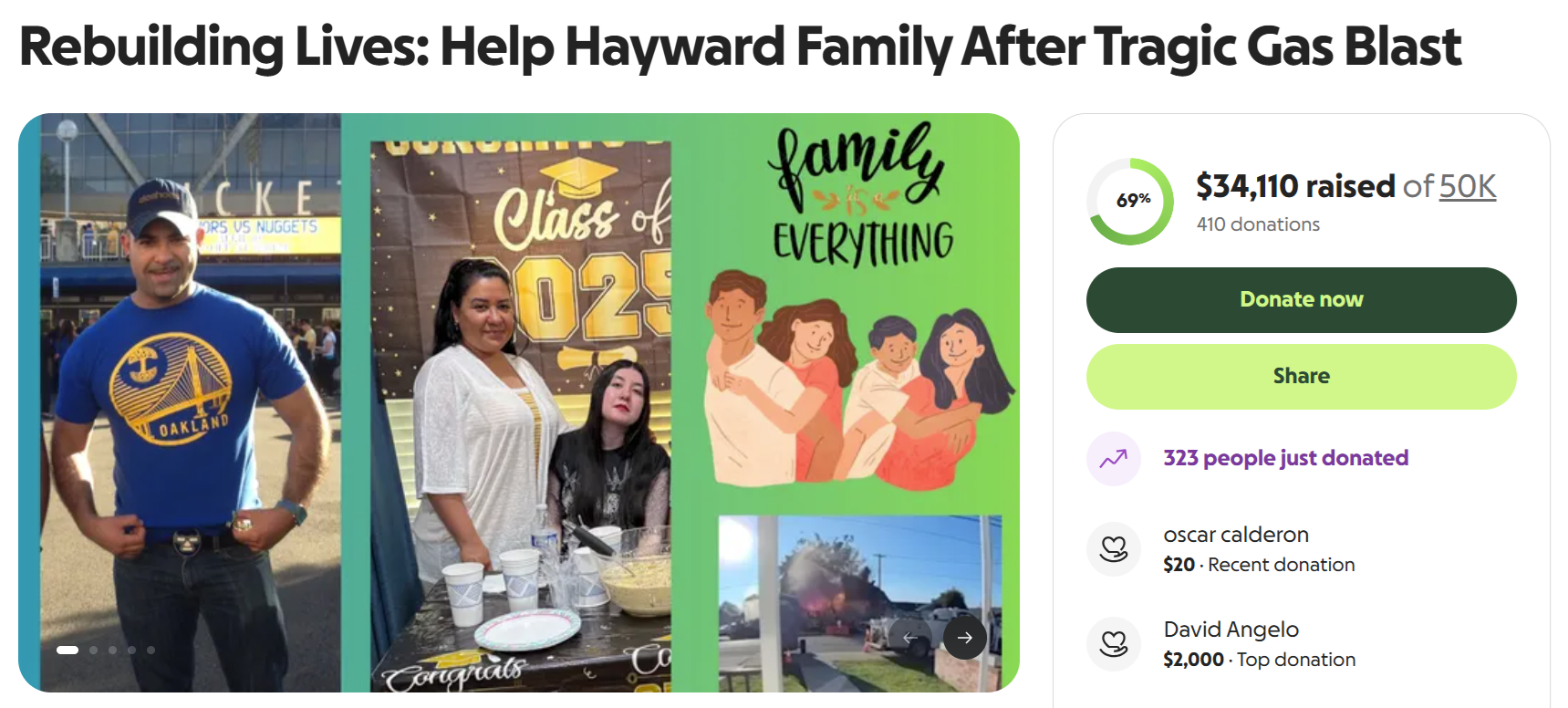 圖為其中一個為受害家庭設立的眾籌專頁。GoFundMe