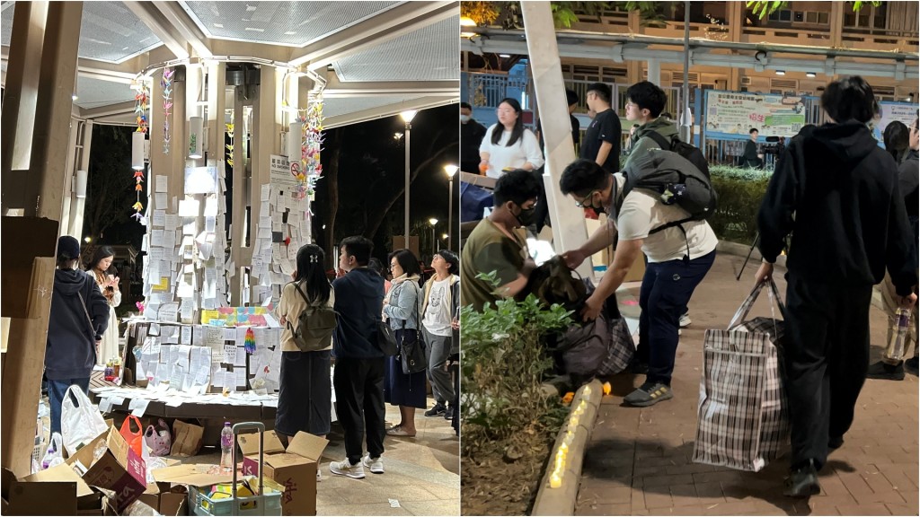 大埔宏福苑悼念活動結束,義工協力清理現場 大埔宏福苑悼念活動結束,義工協力清理現場