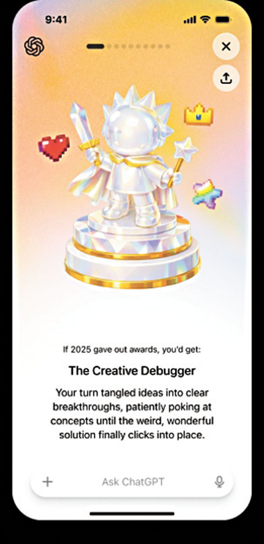 ChatGPT根據用戶互動情況頒發獎章。OpenAI