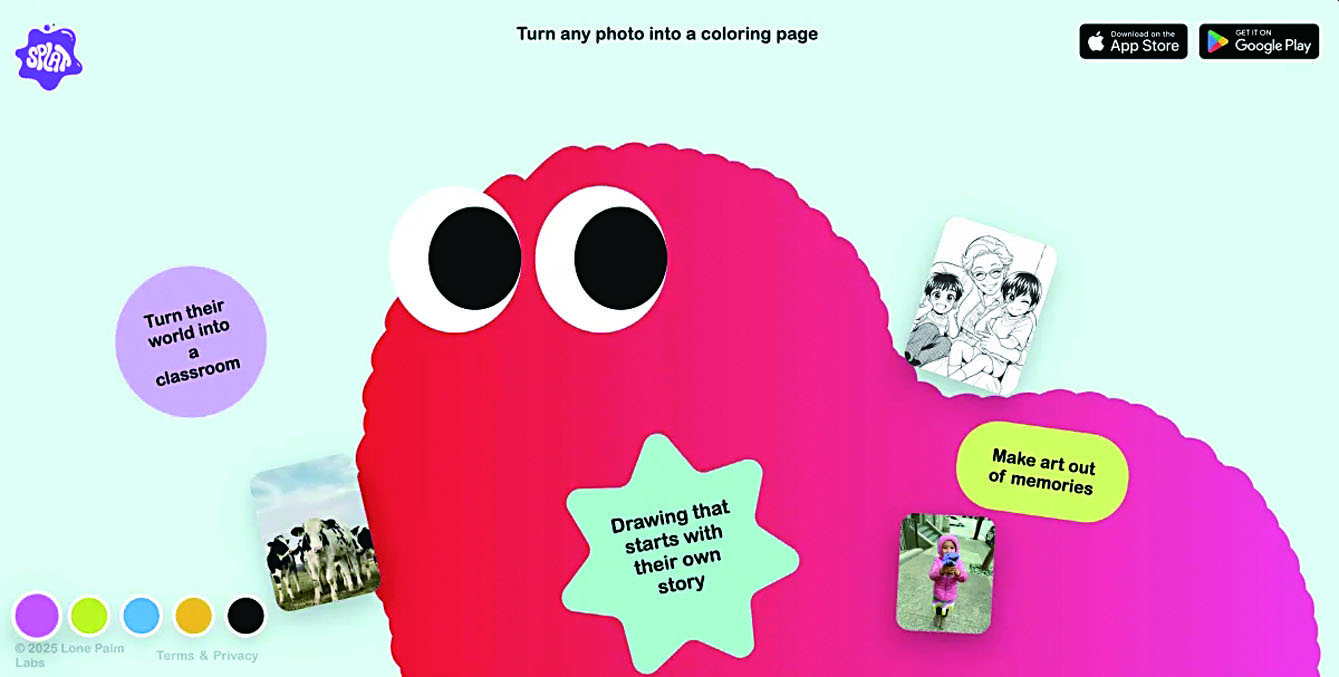 Splat讓家長可用自己的照片生成兒童著色頁。Splat
