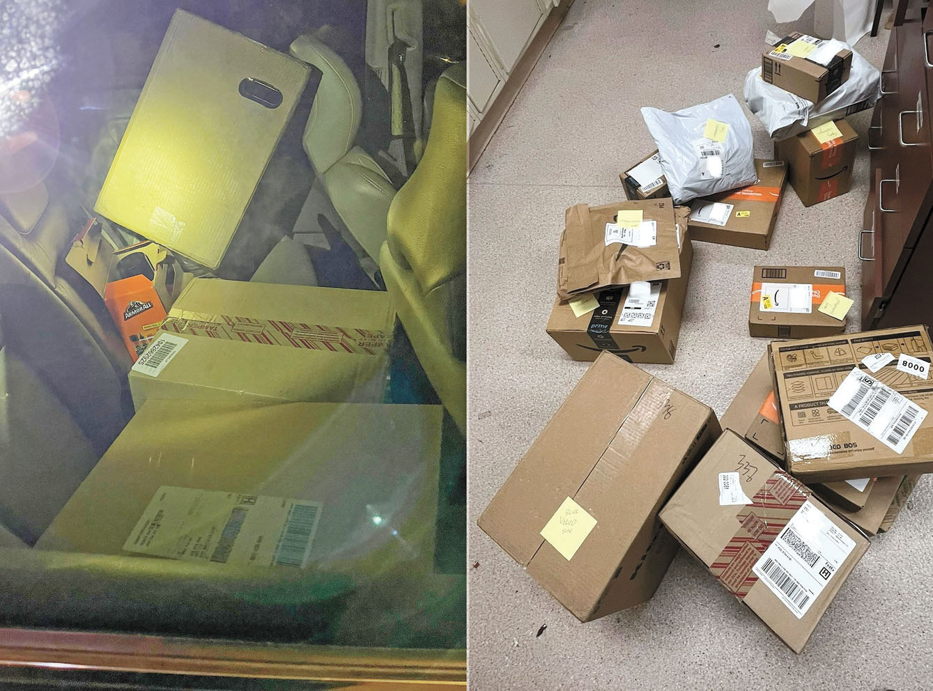 聖馬刁警方於涉案車輛內尋回多個被盜包裹。 聖馬刁警察局/灣區城市新聞社