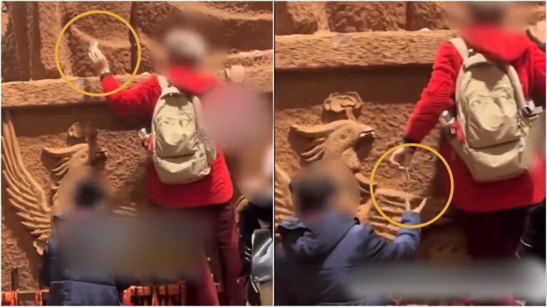 元旦驚現三女合謀 攀爬樂山大佛偷竊祈福錢幣