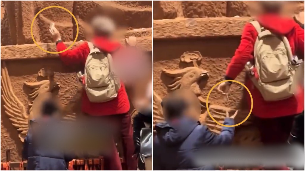 元旦驚現三女合謀 攀爬樂山大佛偷竊祈福錢幣