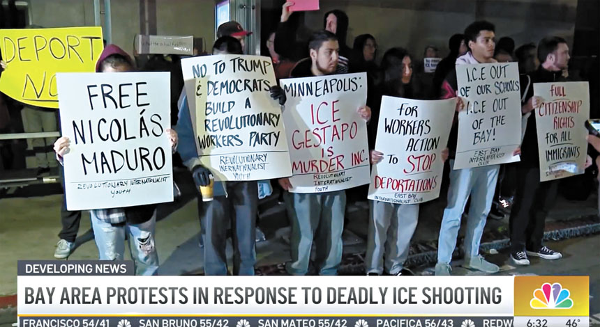 民眾在三藩市ICE辦公室門前示威。NBC電視畫面