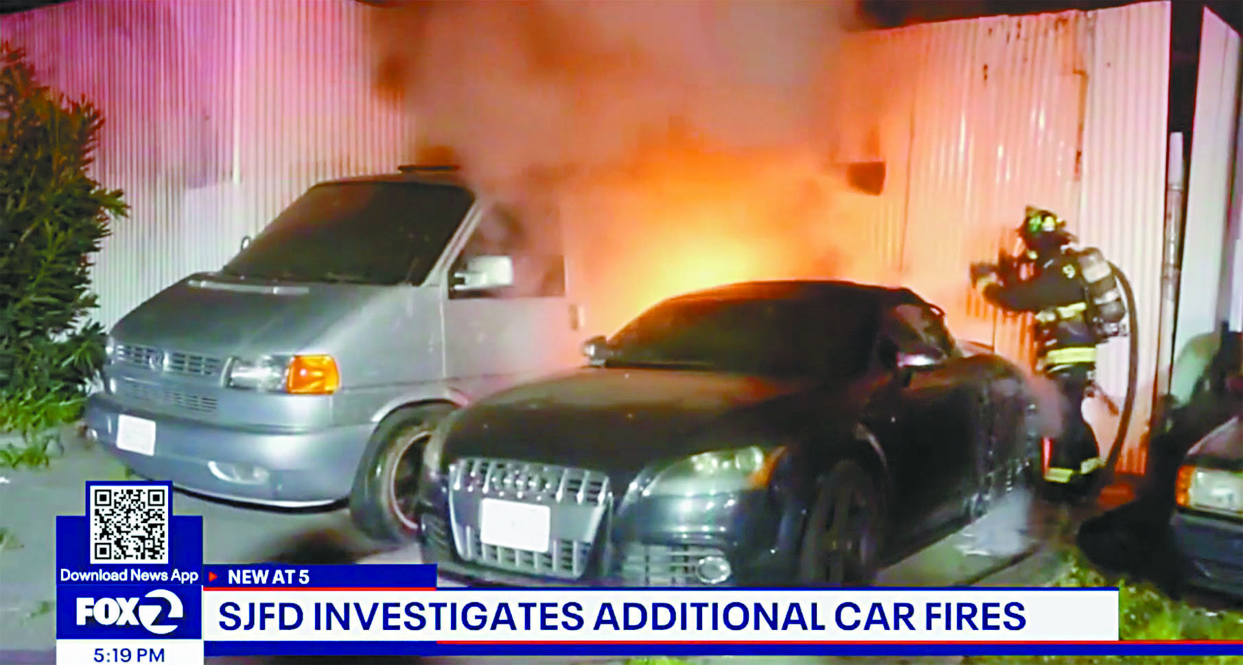 聖荷西警方調查周二連串燒車案