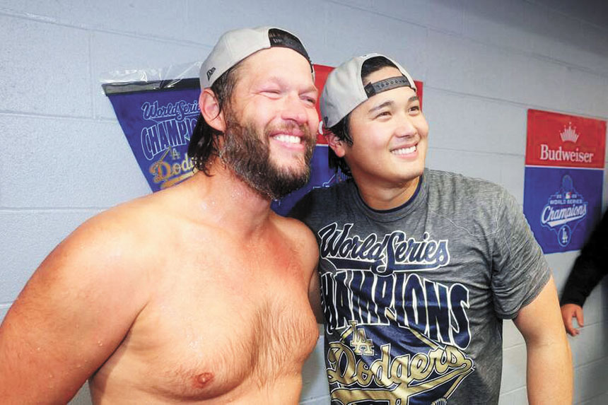 克蕭（左）與大谷聯手創霸業。資料圖片