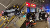 屯門驚險車禍！私家車撞燈柱翻側釀兩傷