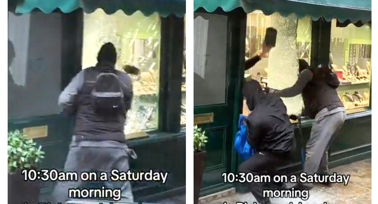 倫敦珠寶店光天化日遭搶劫　兩賊揮大錘破窗30秒擸走金飾　影片