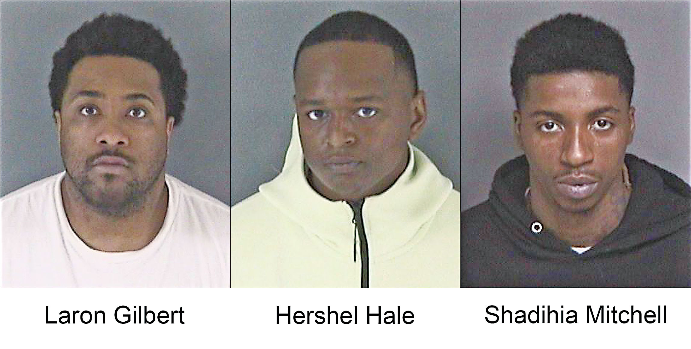 三被告左起：吉爾伯特、黑爾及米切爾。屋崙警察局